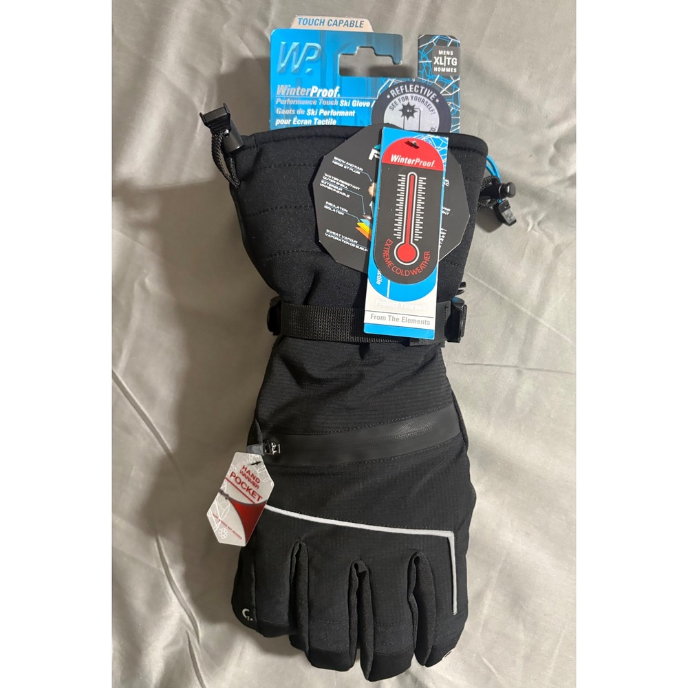 WinterProof Mens XL Performance Touch Ski Gloves Black Waterproof Insulated NEW‎